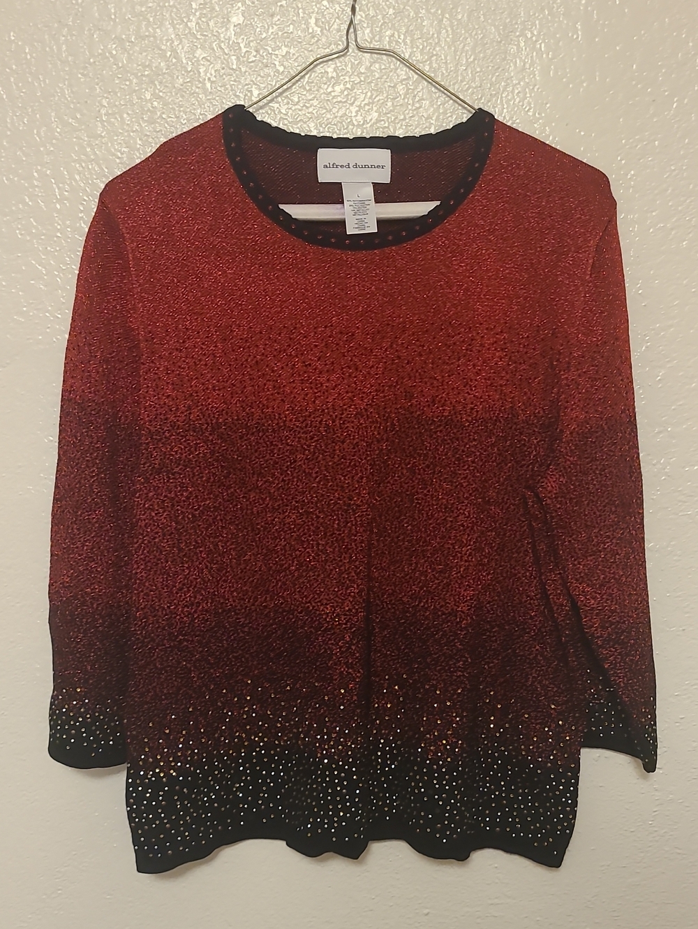 Alfred Dunner Red to Black Ombre Sparkle Knit Sweater